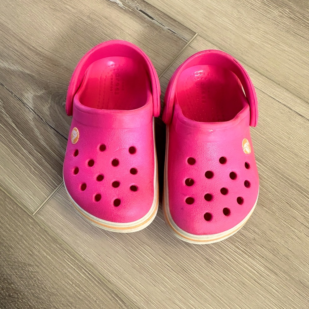Crocs little kids size6, pink+white. Gently used condition.